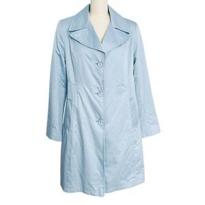 DKNY Pale Blue Single Breasted Trench Coat | Size L